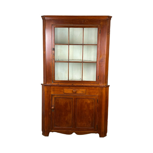 Antique Pennsylvania Nine Panel Glass Door Corner Cupboard c. Early 19th Century