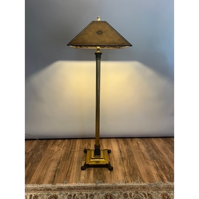 Arts and Crafts style floor lamp by Maitland Smith with paw feet base