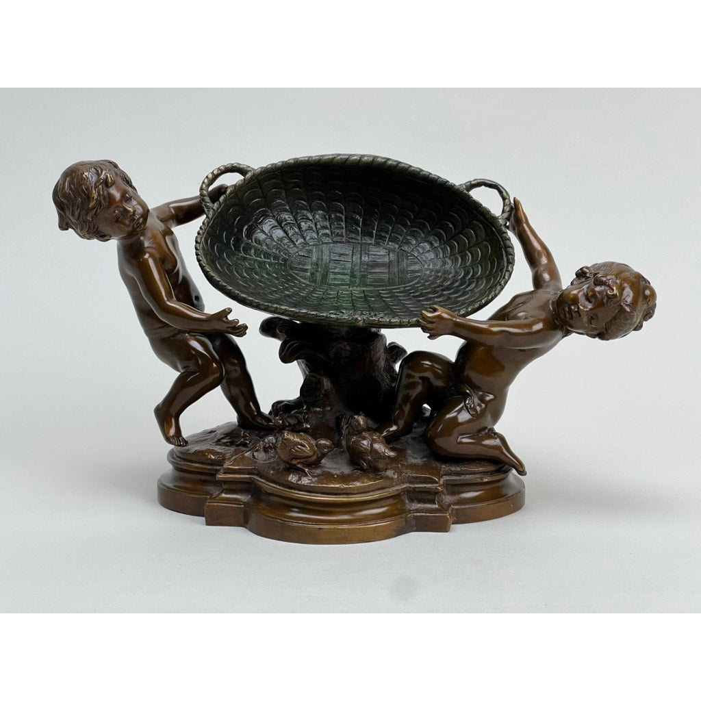 Antique Bronze “Two Putti with a Dish” Auguste Moreau (1834-1917) Stamped Cire Perdue