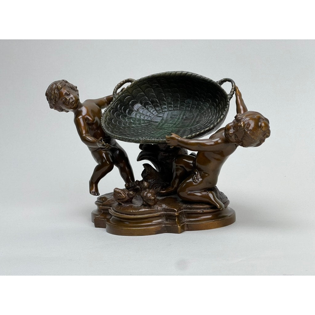 Antique Bronze “Two Putti with a Dish” Auguste Moreau (1834-1917) Stamped Cire Perdue