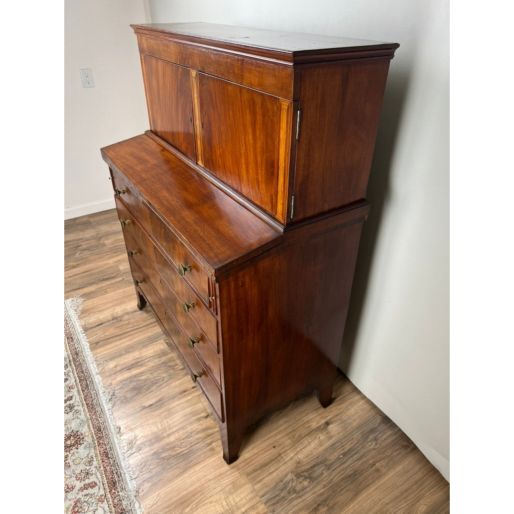 Antique Federal Period Flame Mahogany Blind Door Secretary c. Early 19th Century