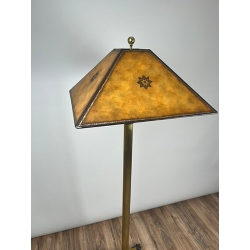 Maitland Smith floor lamp with stitched leather pyramid shade