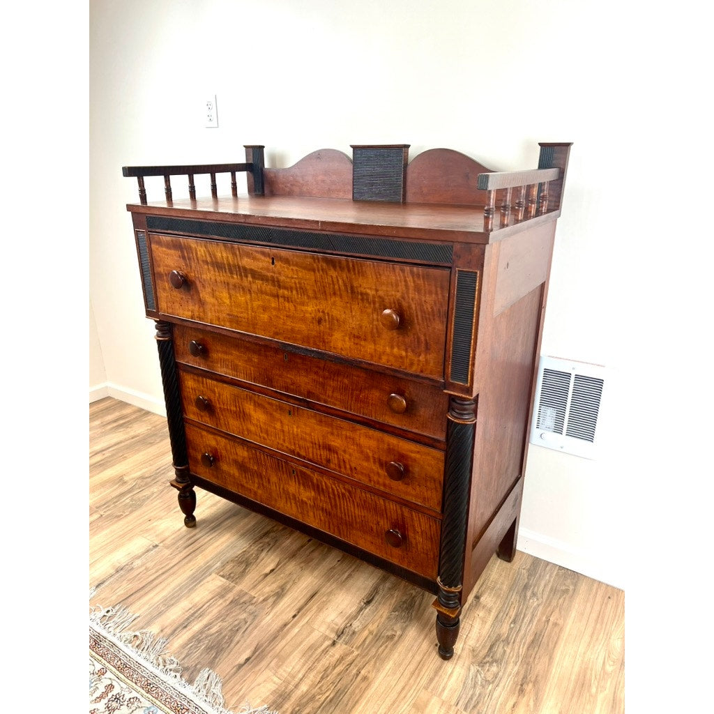 Antique Late Federal Tiger Maple and Cherry Four Drawer Chest c. 1840