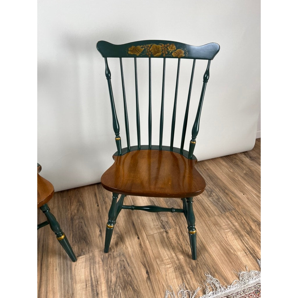 Vintage pair Hitchcock green Windsor chairs farmhouse style
