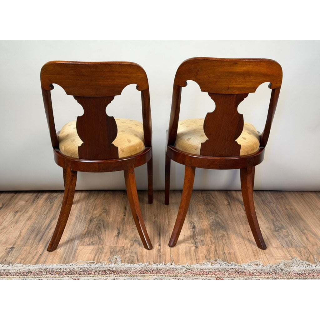 Pair Federal Period Mahogany Saber-Leg Side Chairs, c. 1820