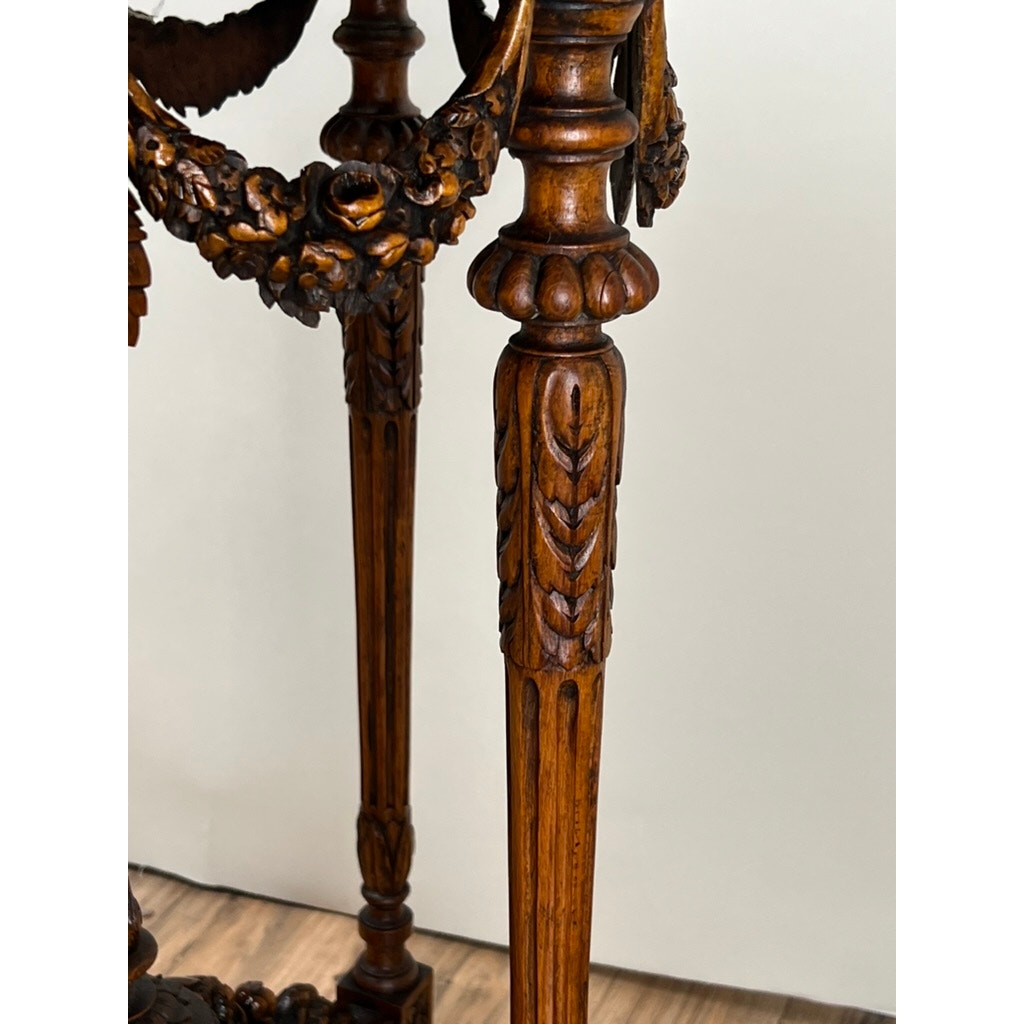 Antique Louis XVI Style Marble Top Side Table Hand Carved in Belgium c. Late 19th Century