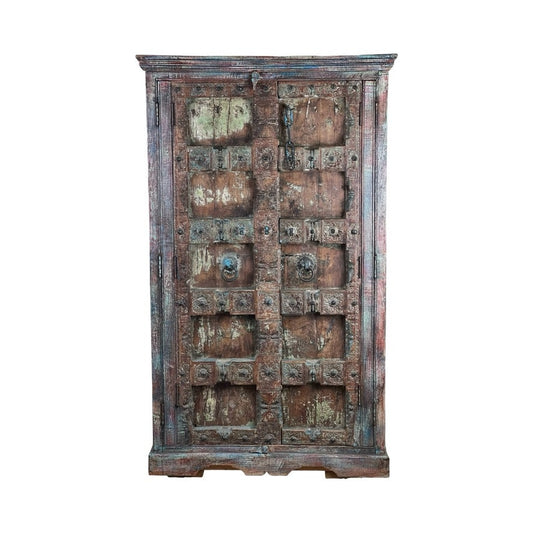 Repurposed Antique Indian Carved Door Armoire