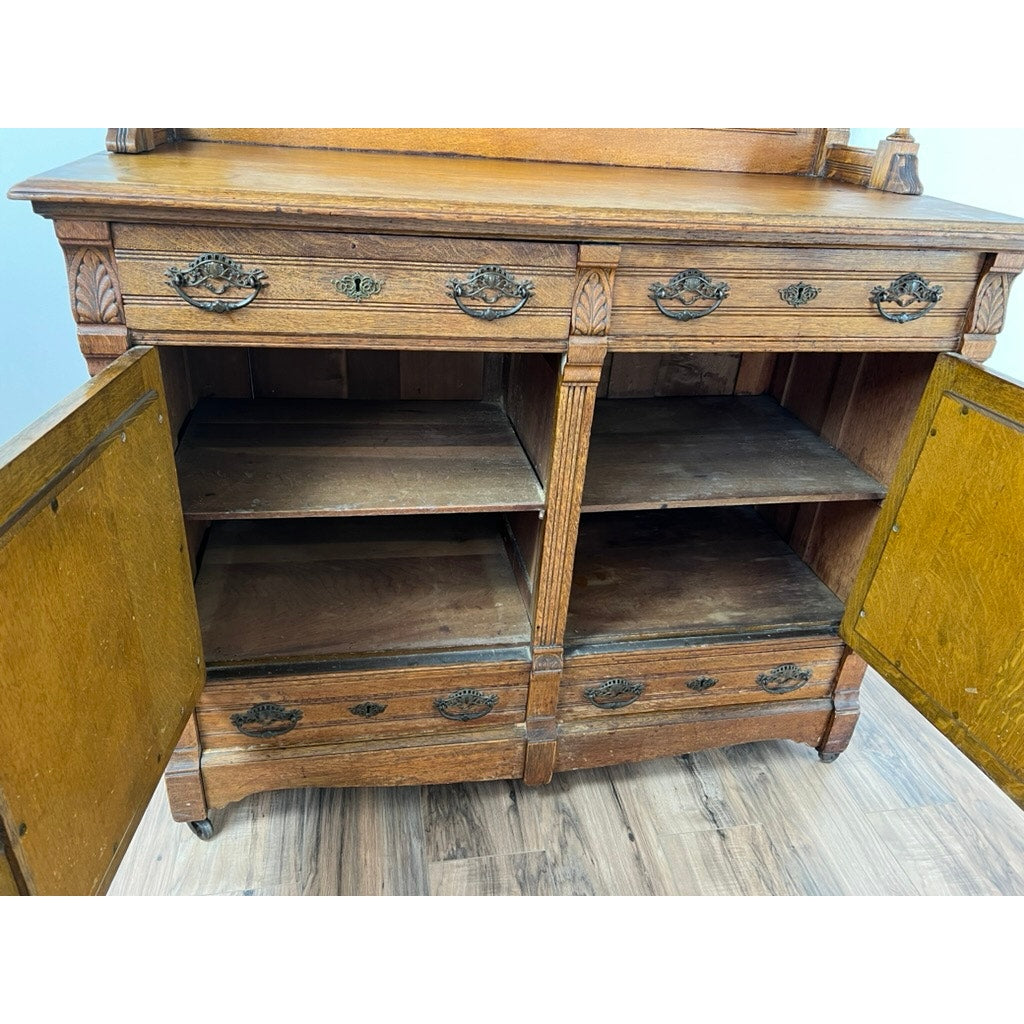 Antique Late Victorian Oak Buffet Server with Great Mirrored Back c. 1910