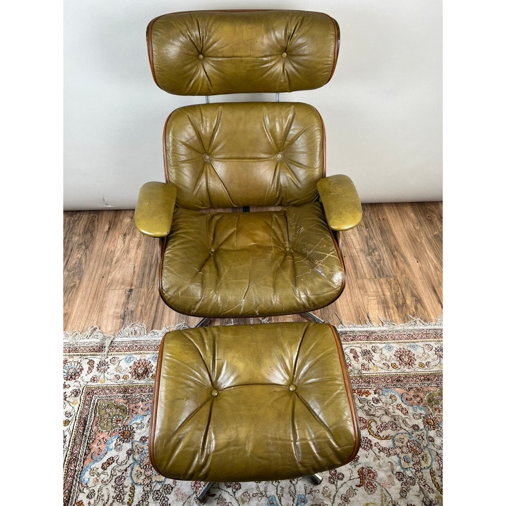 Vintage Frank Doerner for Selig Eames Style Mid-Century Modern Lounge Chair and Ottoman