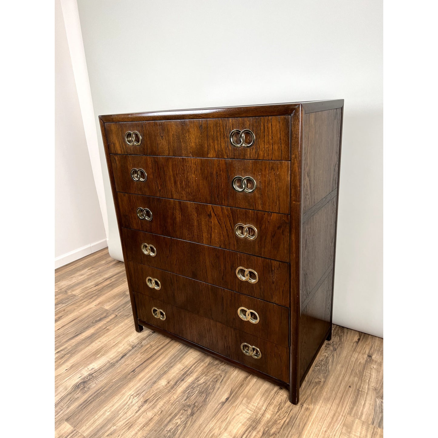 Vintage Mid-Century Modern Michael Taylor For Baker Furniture Walnut Six Drawer Chest