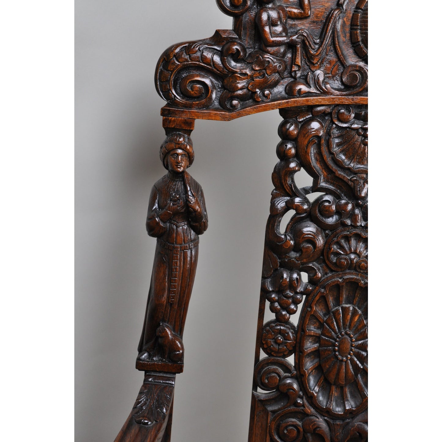 Antique Victorian Oak Heavily Carved Parlor Throne c. 1880