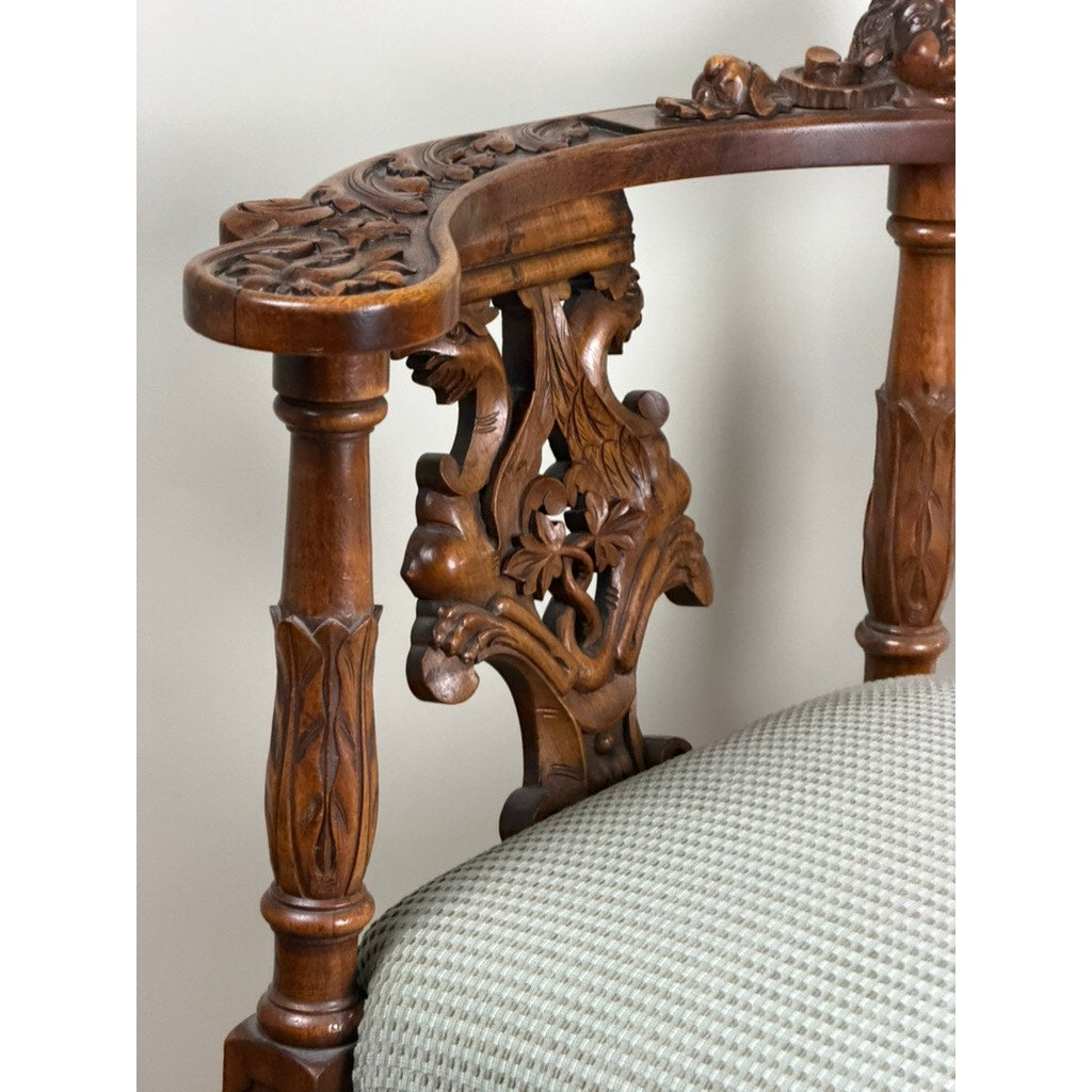 Italian Renaissance Revival Carved Walnut Corner Chair, c.1880