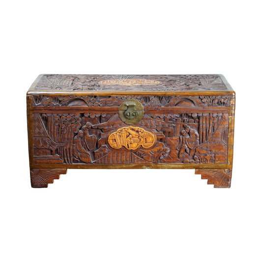 Antique Asian Carved Camphor Wood Storage Box