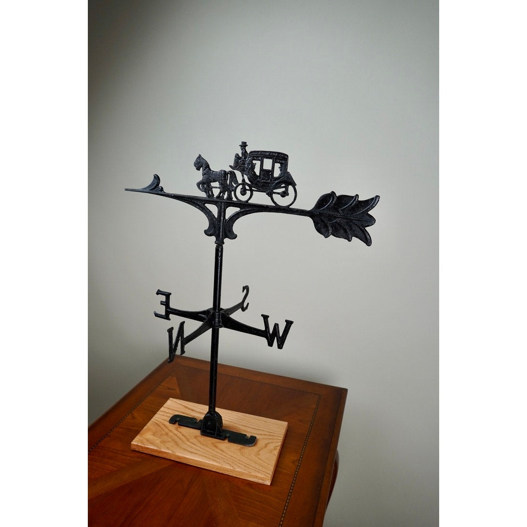 Vintage Cast Metal Horse and Buggy Weathervane on Oak Base