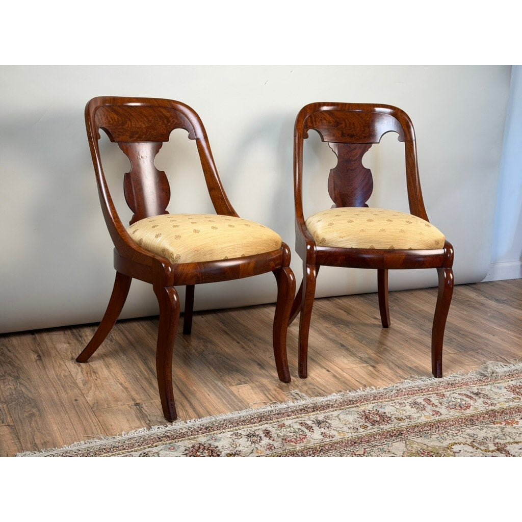 Pair Federal Period Mahogany Saber-Leg Side Chairs, c. 1820