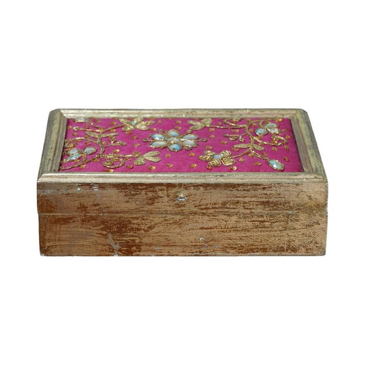 Vintage Gilt Wood and Needle Work Decorative Box Possibly Indian Zardozi