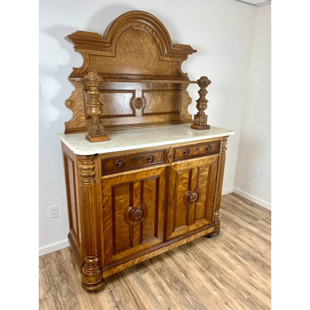 Antique French Napoleon III Curly Walnut Vassallier Buffet c. Mid 1800s