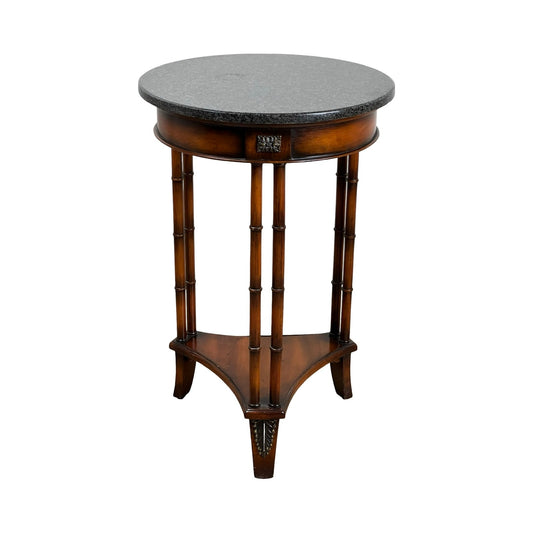 Vintage Round Granite Top Accent Table with Bamboo Style Legs
