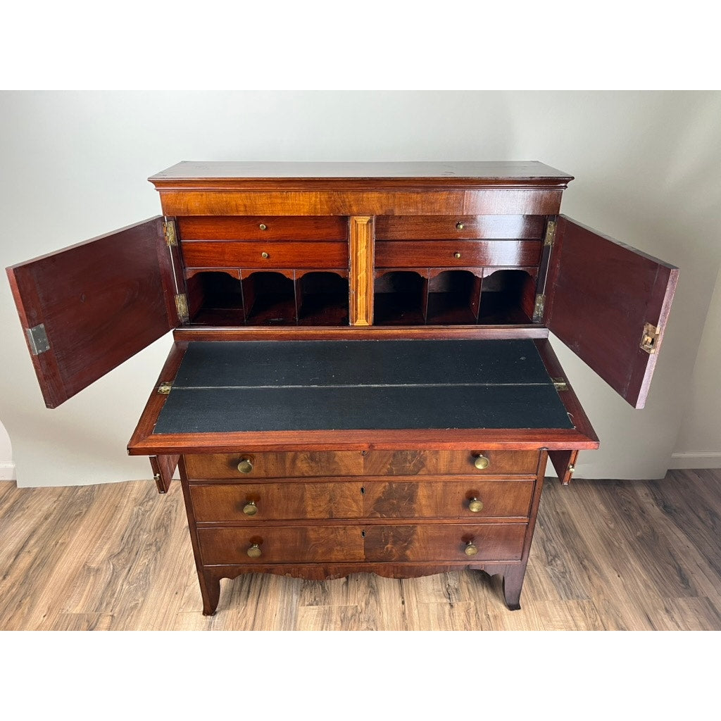 Antique Federal Period Flame Mahogany Blind Door Secretary c. Early 19th Century