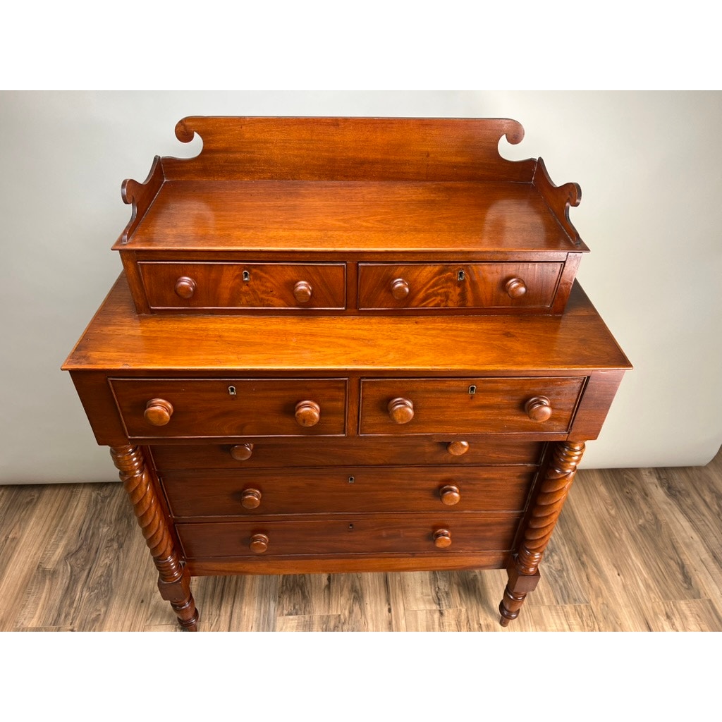 Antique Federal Period Mahogany Sheraton Deck Top Chest of Drawers c. 1820