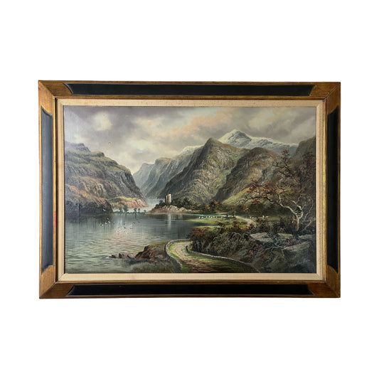 Painting Oil on Canvas Alfred Worthington (British 1835-1927) “Mountain Lake” Signed Lower Right