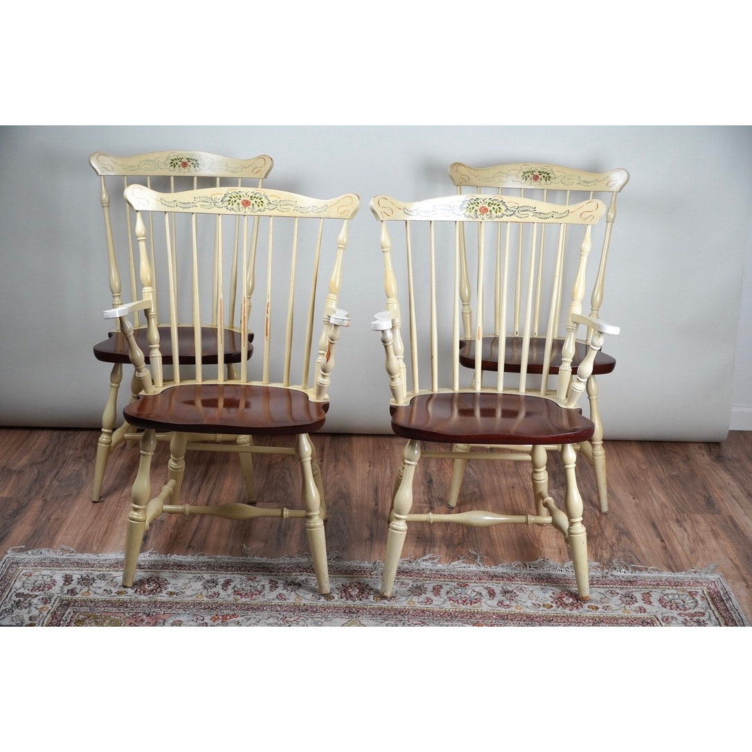 Vintage Set of Four Hitchcock Ivory Windsor Dining Chairs