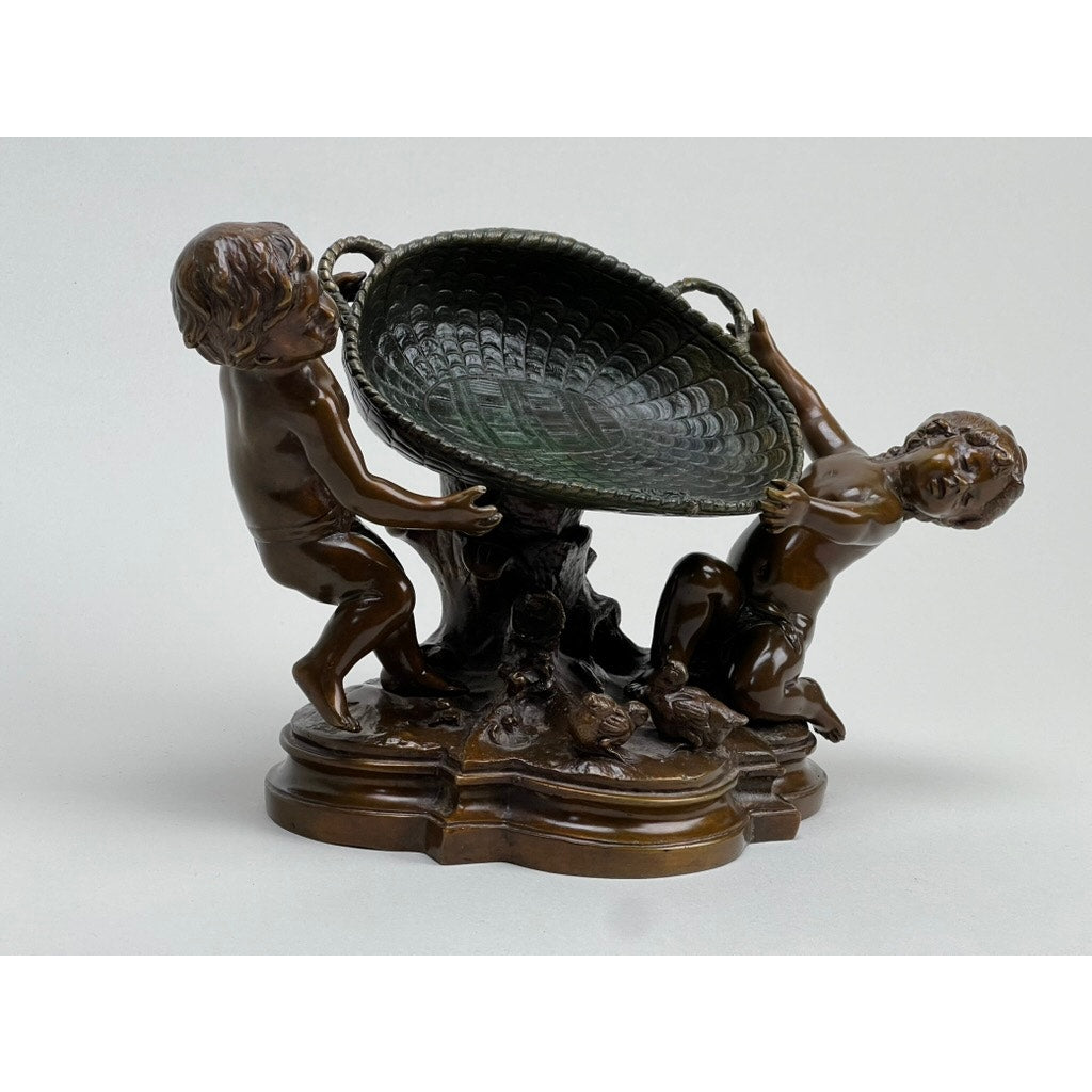 Antique Bronze “Two Putti with a Dish” Auguste Moreau (1834-1917) Stamped Cire Perdue