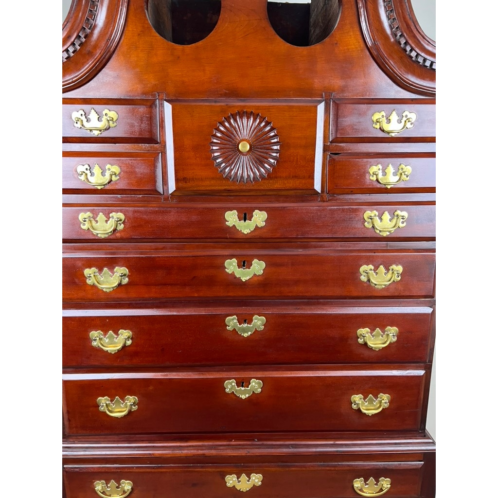 Antique Chippendale Cherry Highboy with Broken Swans Neck Pediment c. Late 18th Century