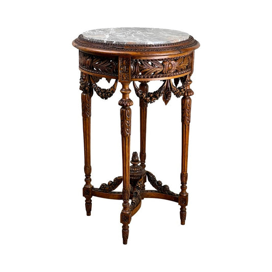 Antique Louis XVI Style Marble Top Side Table Hand Carved in Belgium c. Late 19th Century