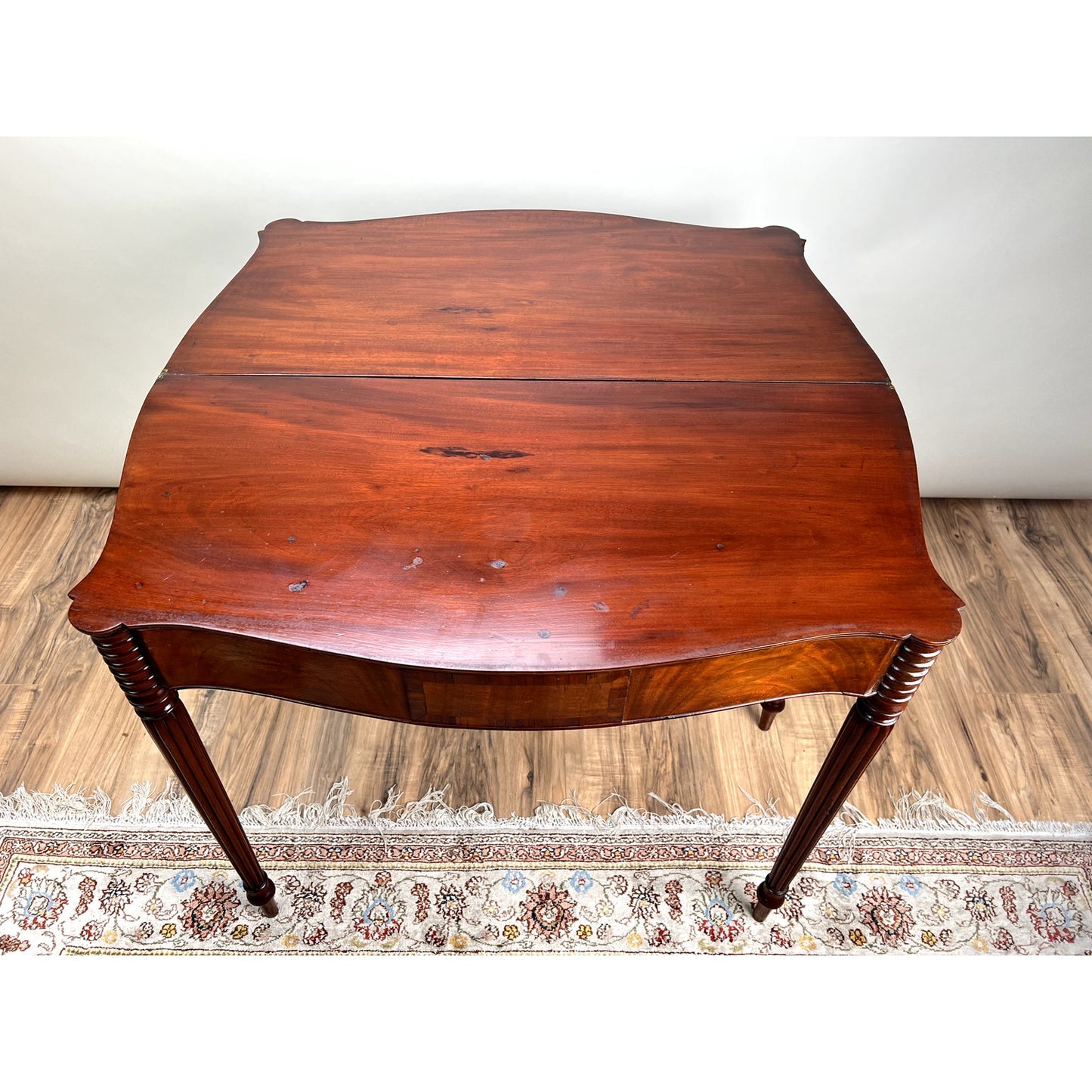 Antique Mahogany Sheraton Game Table with Serpentine Front c. Early 19th Century