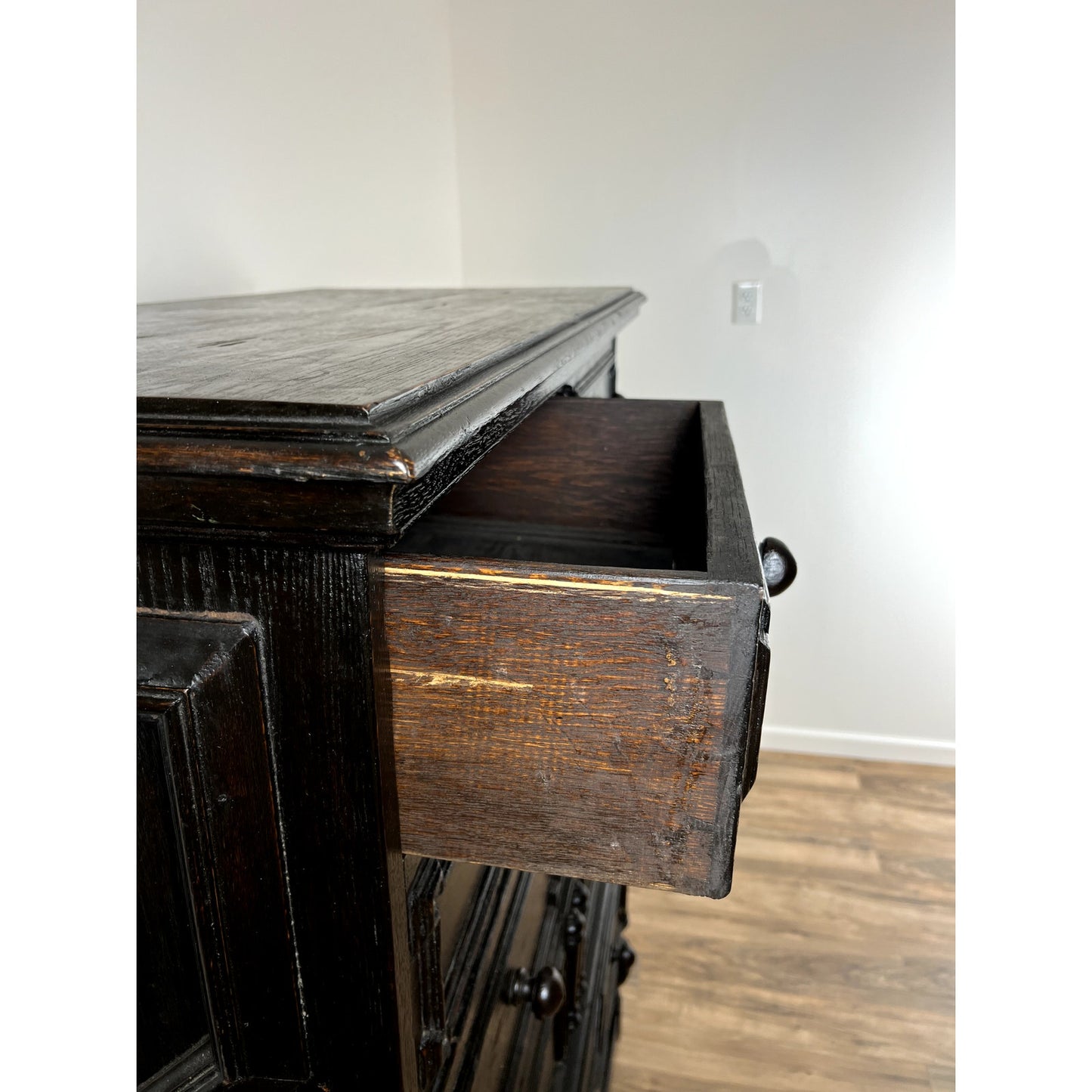 Antique Gothic Revival Ebonized Oak Chest on Frame c. Mid 19th Century