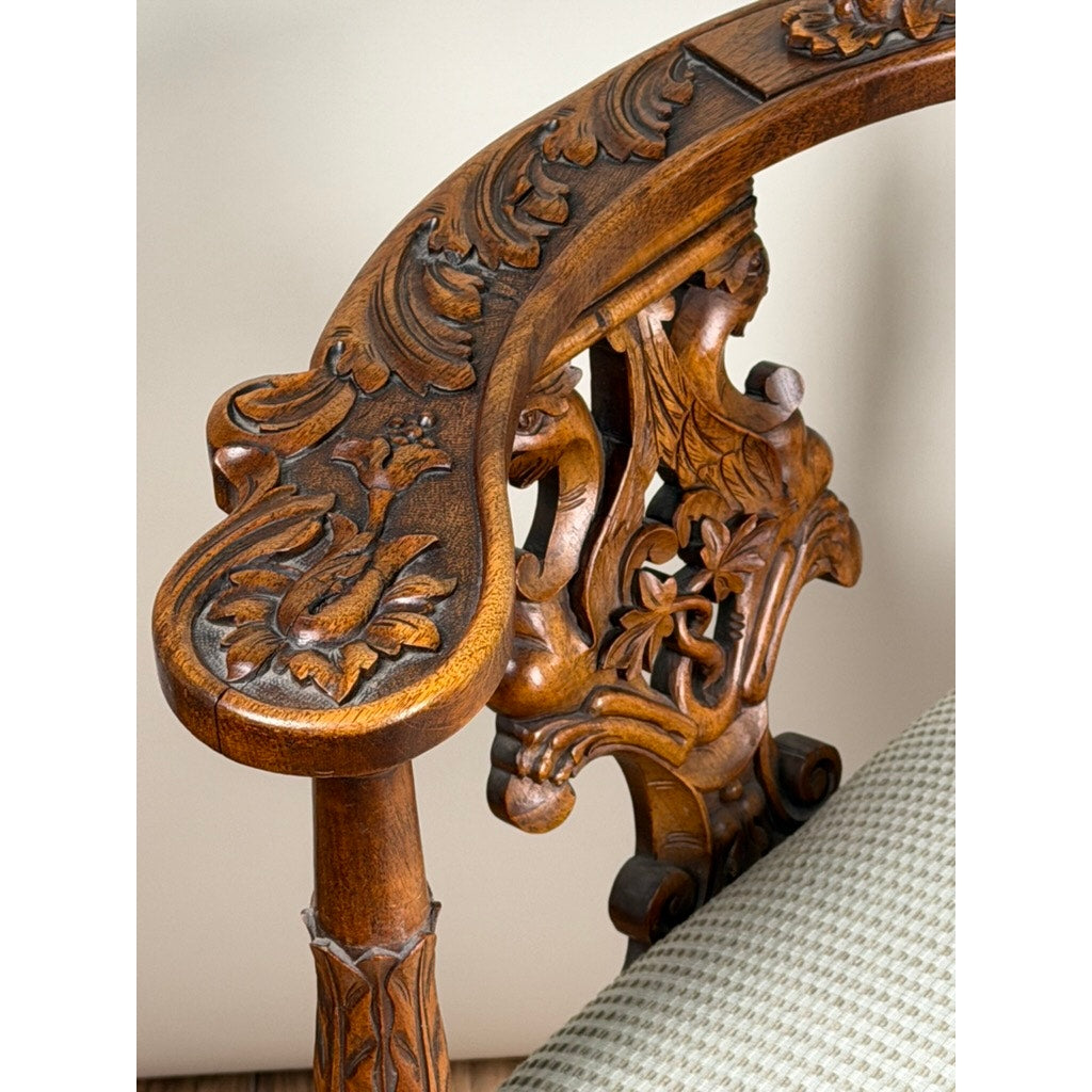 Italian Renaissance Revival Carved Walnut Corner Chair, c.1880