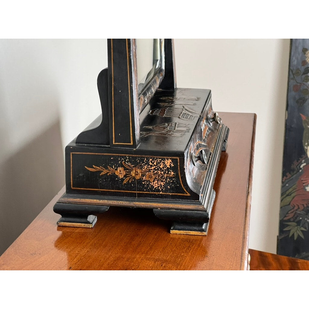 Fine Antique Chinoiserie Black Lacquer Dressing Mirror c. Late 19th Century