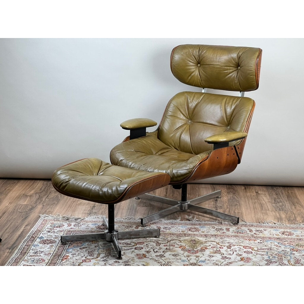 Vintage Frank Doerner for Selig Eames Style Mid-Century Modern Lounge Chair and Ottoman