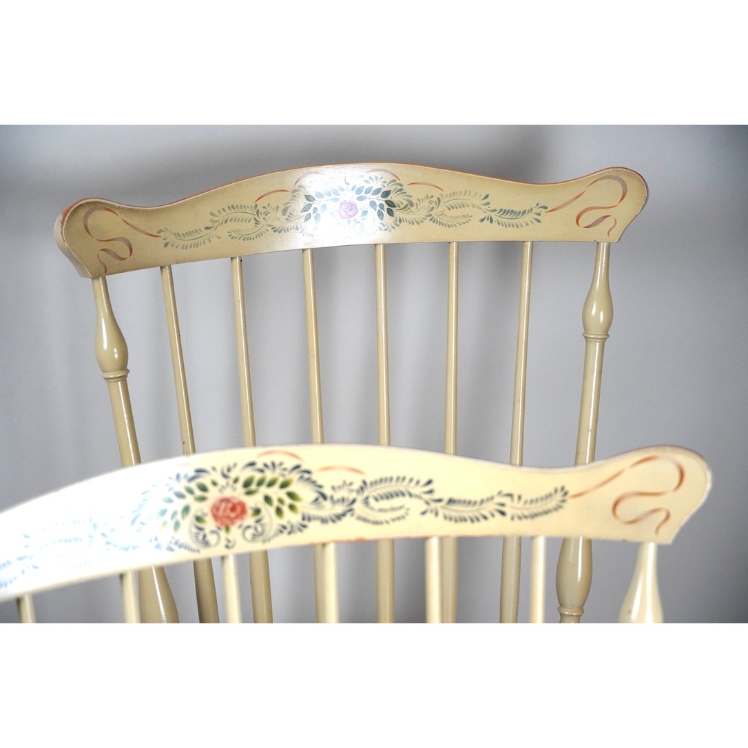 Vintage Set of Four Hitchcock Ivory Windsor Dining Chairs