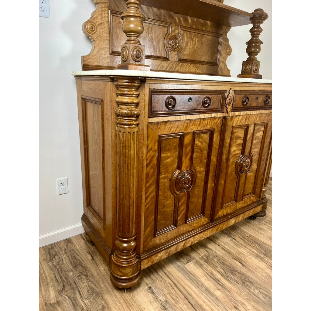 Antique French Napoleon III Curly Walnut Vassallier Buffet c. Mid 1800s