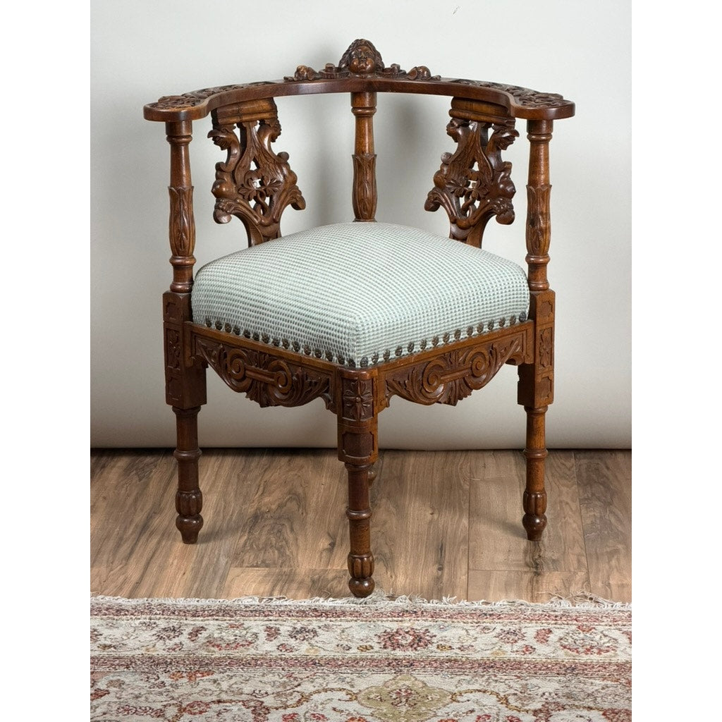 Italian Renaissance Revival Carved Walnut Corner Chair, c.1880