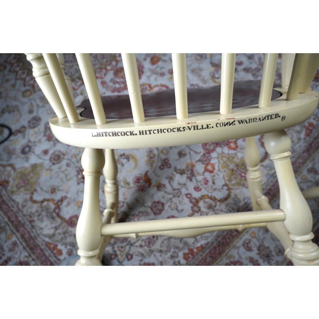 Vintage Set of Four Hitchcock Ivory Windsor Dining Chairs