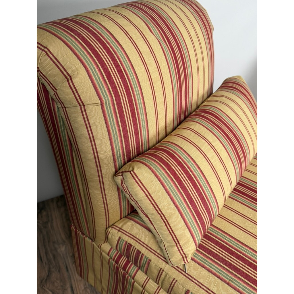 Pair of Upholstered Striped Slipper Chairs with Lumbar Pillows