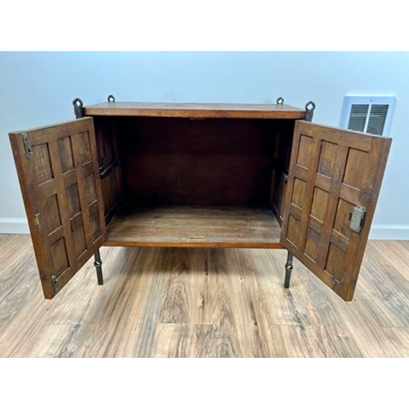 Vintage Spanish Brutalist Cabinet in Stained Pine and Iron