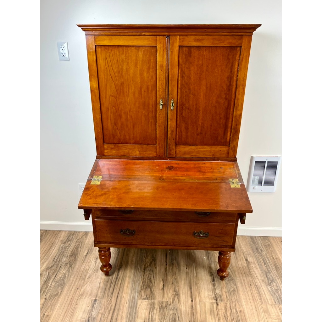 Antique Sheraton Cherry Fold Over Secretary with Blind Door Top c. 19th Century