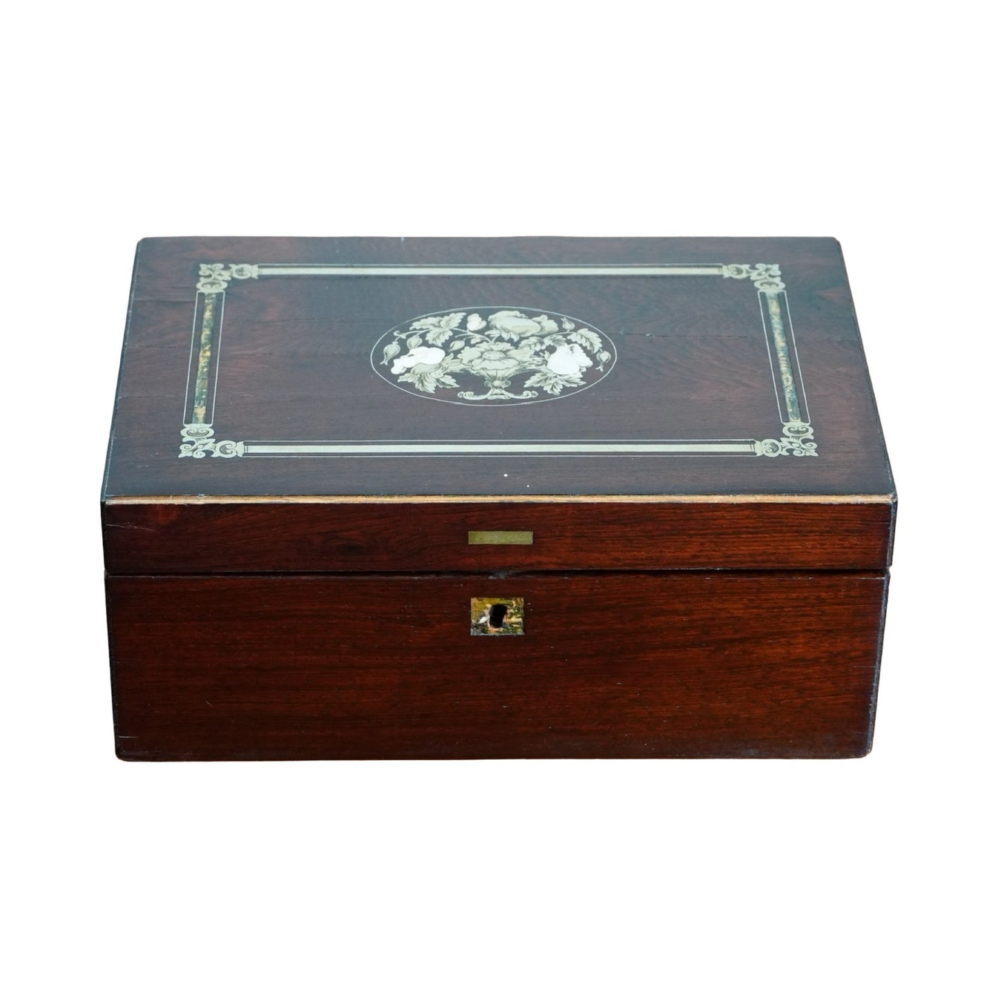 Antique Napoleon III Rosewood Lap Desk with Brass and Mother of Pearl Inlay