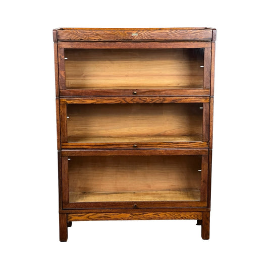 Antique Lundstrom Oak Three Stack Barrister Bookcase c. 1920