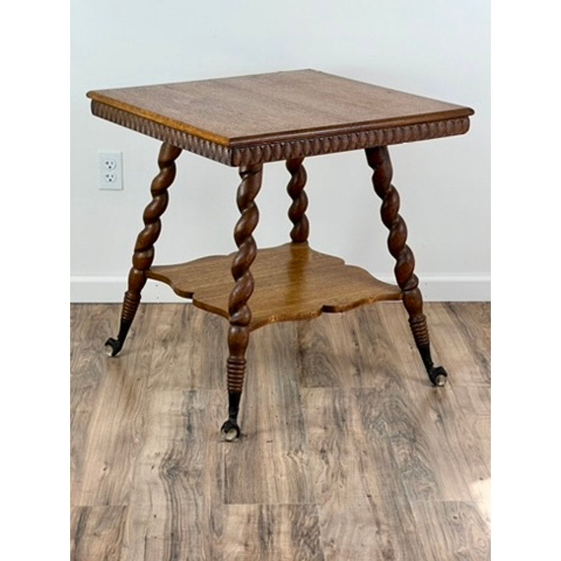 Antique Victorian Oak Lamp Stand with Barley Twist Legs and Ball and Claw Feet c. 1890