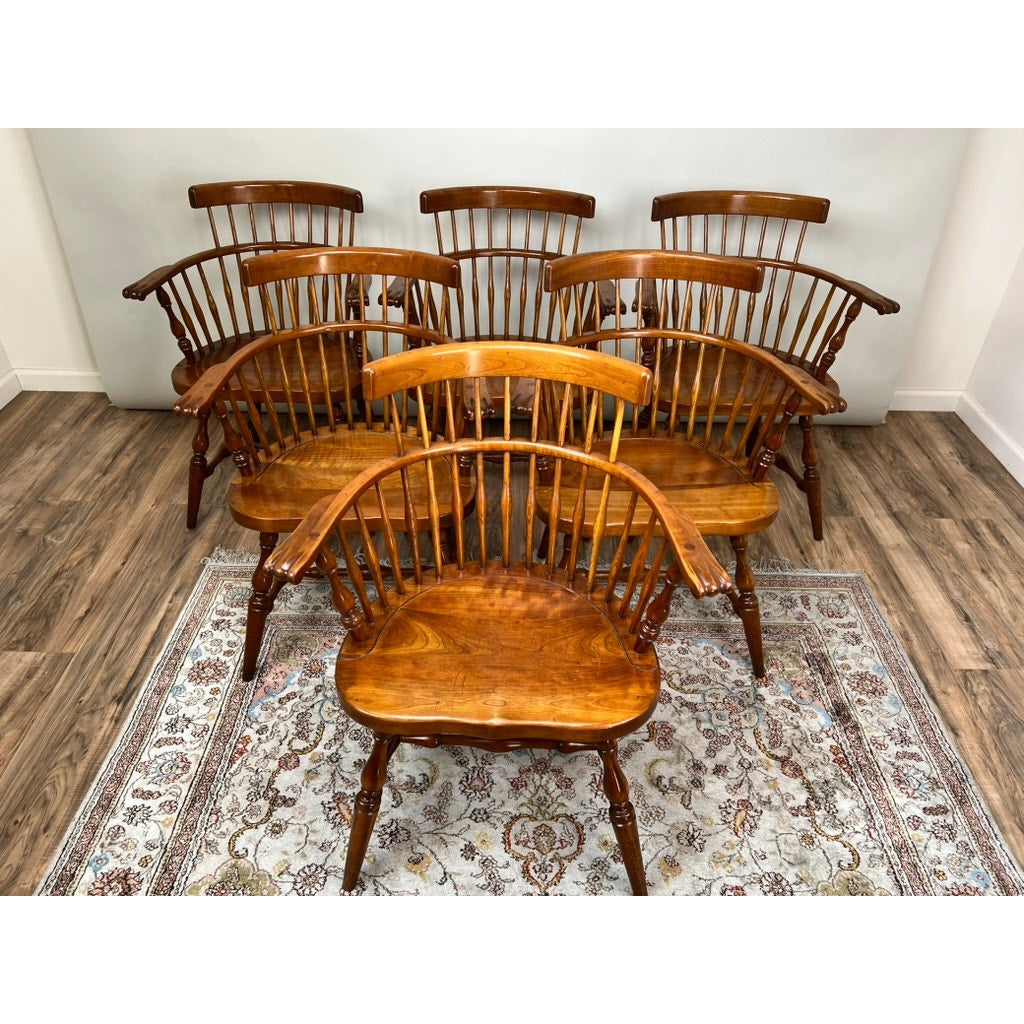 Vintage Set of Six Cherry Fan Back Windsor Arm Chairs by L & J.G. Stickley