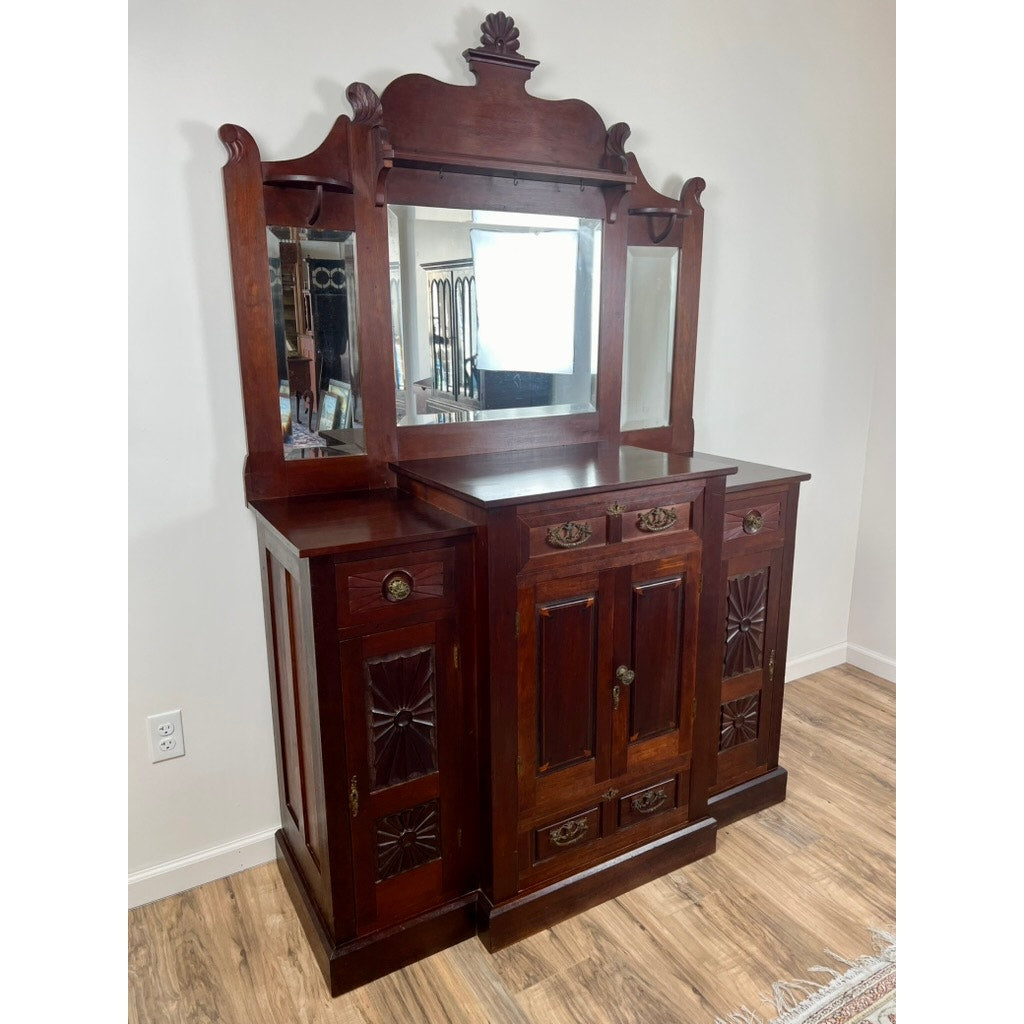 Antique Arts & Crafts Inlaid Mahogany Buffet Server c. 1920