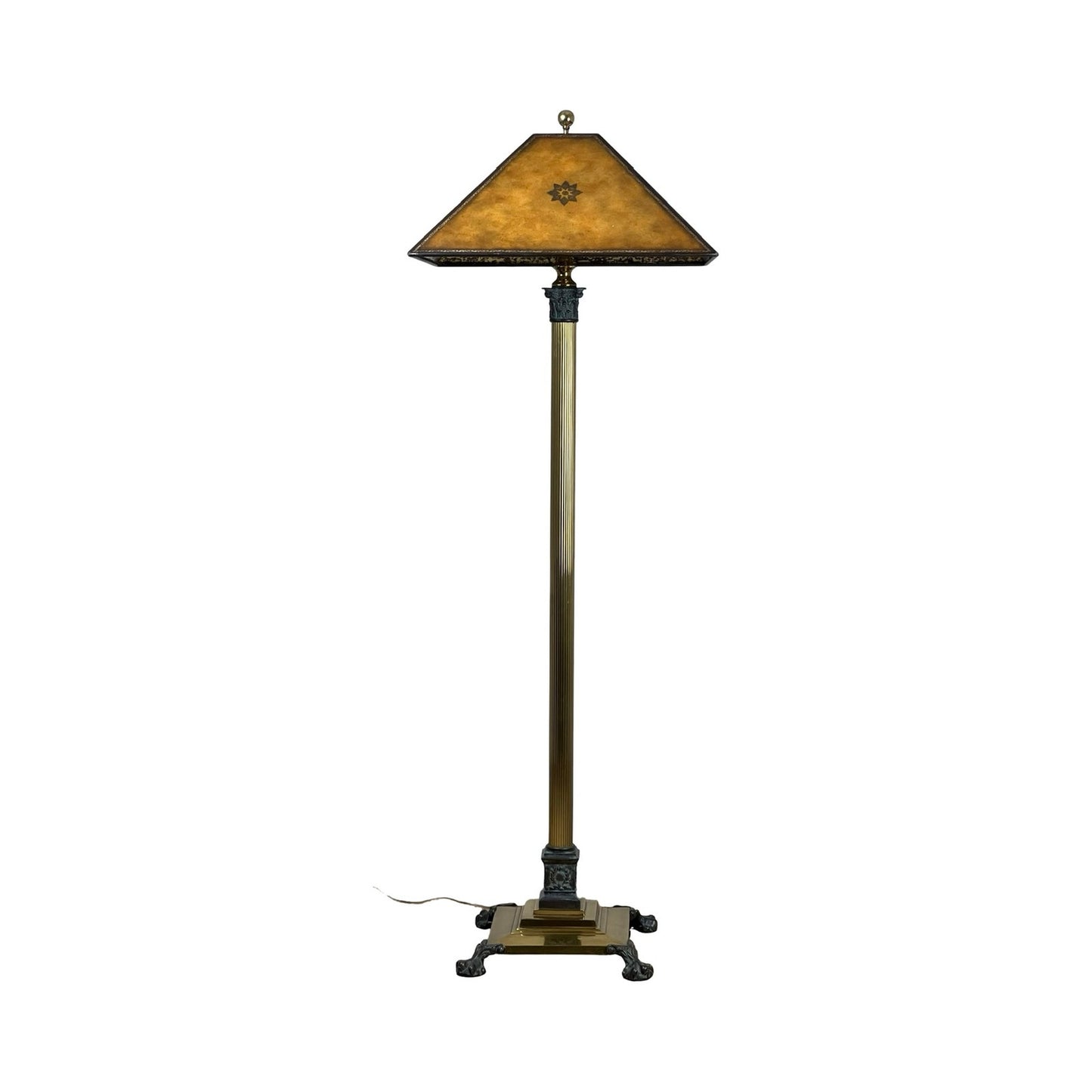 Vintage Maitland Smith brass and bronze floor lamp with leather shade
