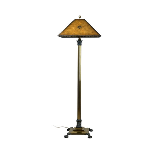 Vintage Maitland Smith brass and bronze floor lamp with leather shade