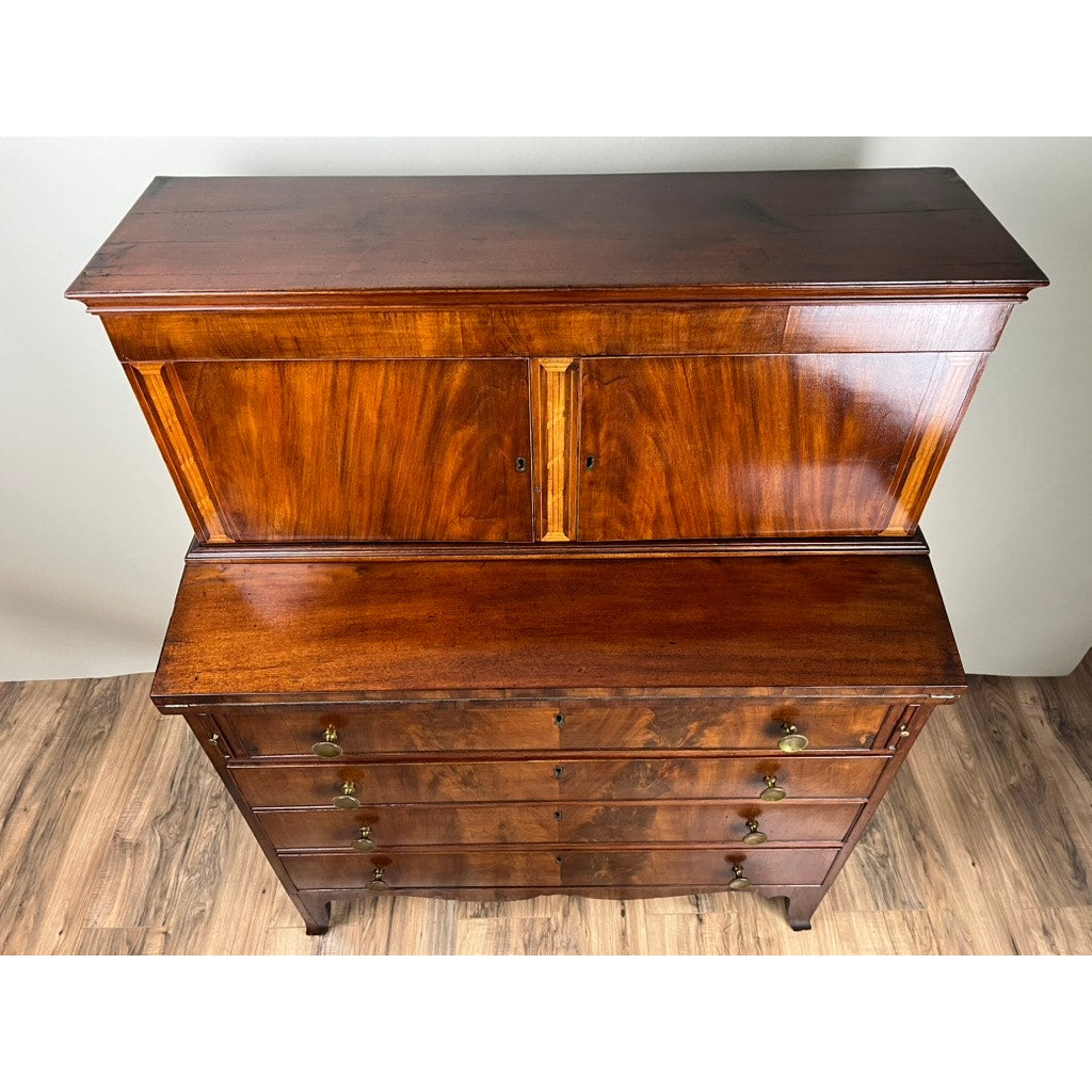 Antique Federal Period Flame Mahogany Blind Door Secretary c. Early 19th Century