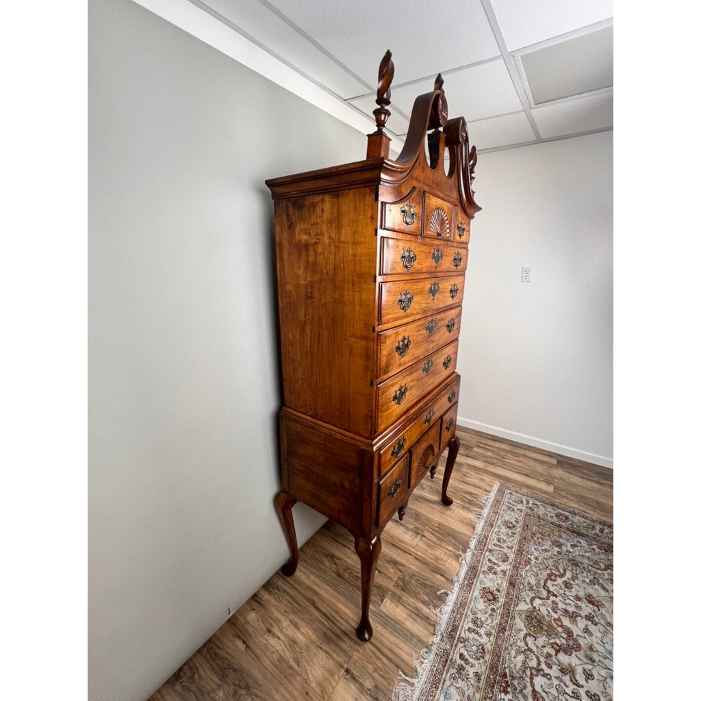 Antique New England Maple Queen Anne Bonnet Top Highboy c. 1760